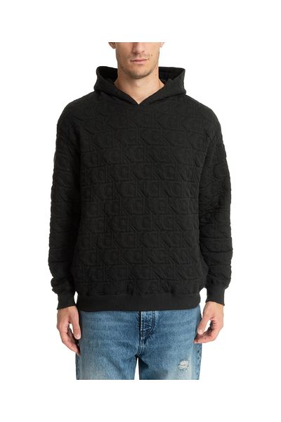 Calvin Klein Men's Black Sweatshirt with Ck Print - Hooded, Long Sleeve, Relaxed Fit 000Nm2716E-Ub1