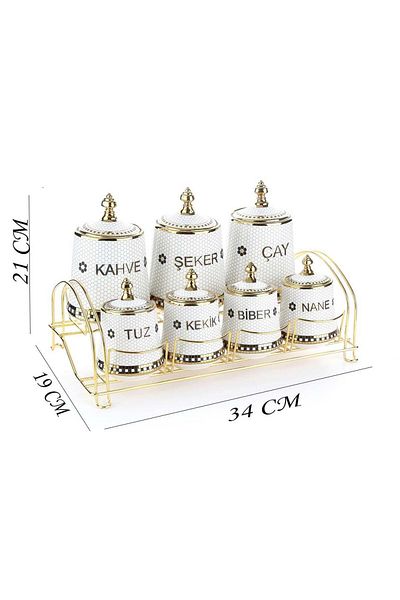 Altabi Honeycomb Patterned Porcelain Spice Set - with Metal Stand