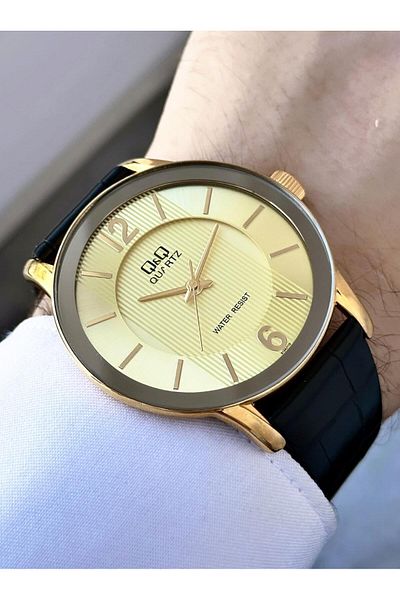 Q&Q Men's Classic Leather Cord Wristwatch