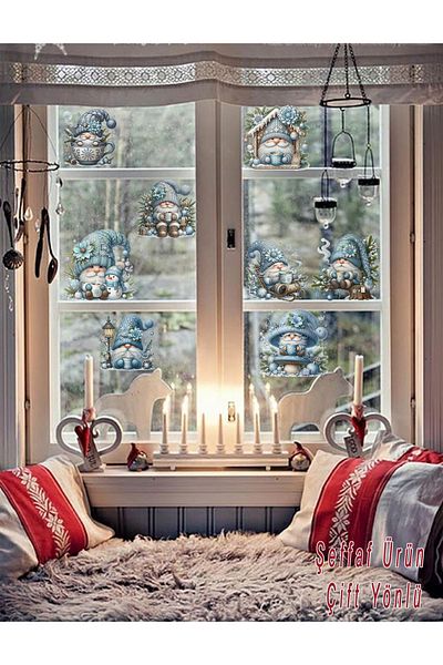 aiki Double-Way Snow-Themed Gnomes, Glass, Wall Sticker for Glass with Soft Blue Mesh Pattern