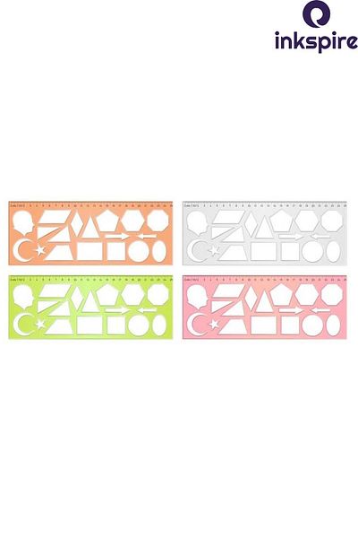 inkspire Geometric Shapes Template 1 Piece 25 cm Ataturk Square Triangle Circle Moon Star Shaped Ruler with Template