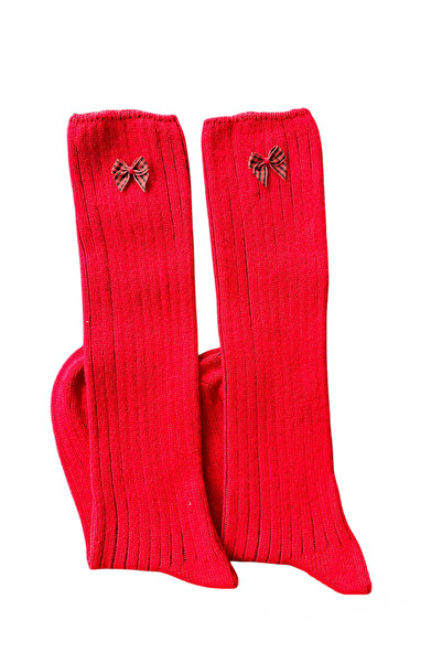 Yonca Butik Yün Kurdele Detaylı Diz Altı Bot Çorabı