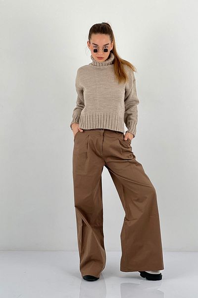 Miss Poem Women's Loose Stretchy High Waist Oversize Baggy Mink Pants