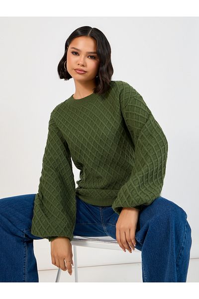 Styli Regular Fit Chunky Knit Sweater with Volume Sleeves