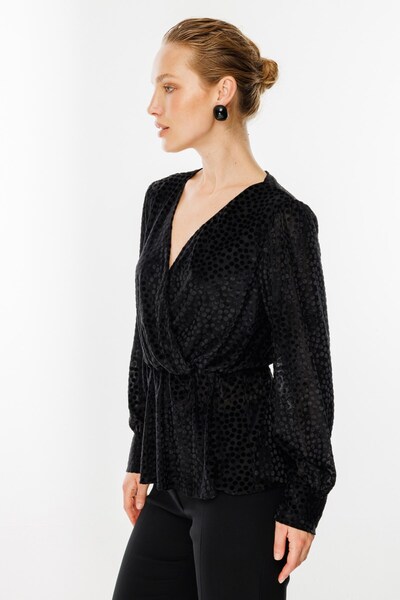 Ekol Beli Büzgülü V Yaka Bluz Siyah