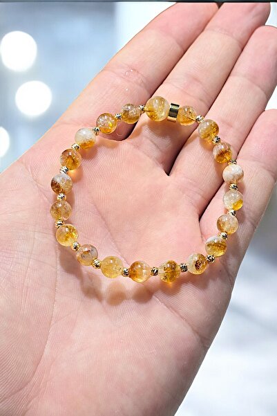 NBS Beautiful Naturel Stones سوار سيترين رفيع وأنيق - حجر نقود 6 مم (حجر طبيعي حقيقي 100%) هدية لحفلات الزفاف والخطوبة