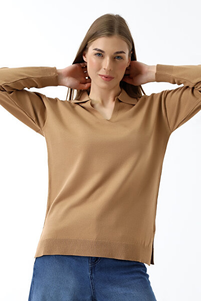 Devinka Ανοιχτό καφέ Γυναικεία Πλεκτά Μπλούζα - Πόλο Λαιμόκοψη, Μακρυμάνικο