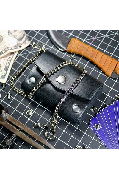 Derici Amca Genuine Italian Leather, Minimal Chain Biker Wallet