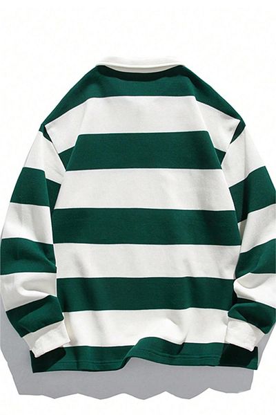 GHASSY CO. Мъжки суитшърт с поло яка на райета от памучен полар Ghassy Co. London Striped Inside