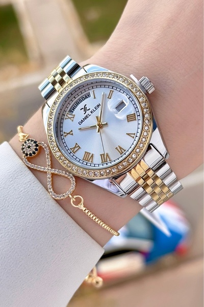 Daniel Klein Gold Gümüş Renk Kadın Kol Saati ve Bileklik