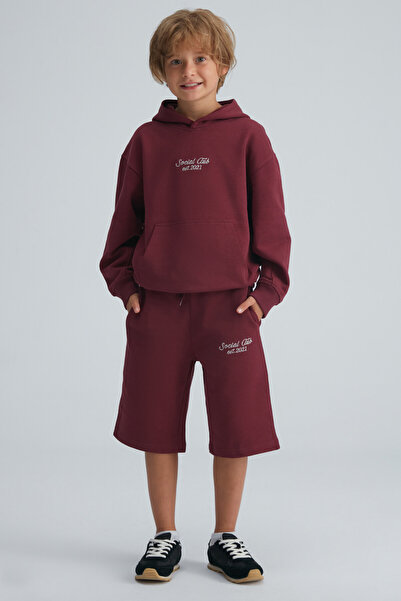 GRIMELANGE Zvonko Boy's 100% Cotton Hooded Elastic Waist Burgundy Bottom-Top Set