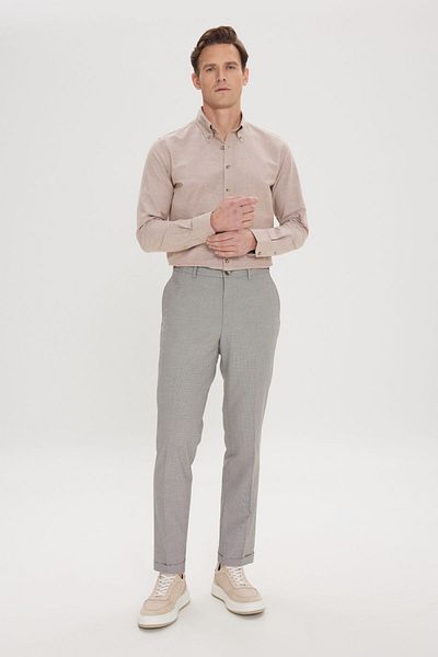 ALTINYILDIZ CLASSICS Мъжки кафяво-черни тесни панталони Slim Fit с шарени странични джобове с еластична талия