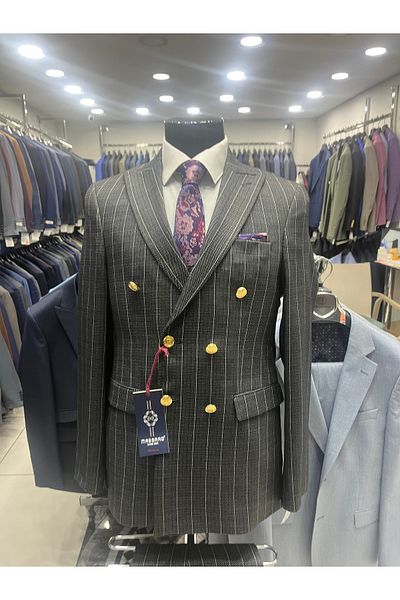 MASSARO Darkesim Striped Double-Breasted Men's Woolen Suit