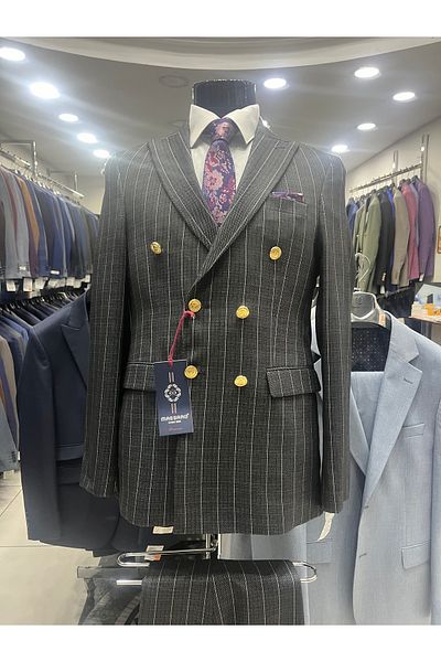 MASSARO Darkesim Striped Double-Breasted Men's Woolen Suit