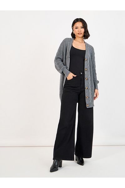Styli Oversized Longline Cable Knit Cardigan