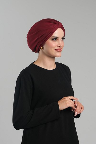 HÜRREM BONE Practical Burgundy Hijab Bonnet - Ready Plug-In, Pleated Loose 2121_16