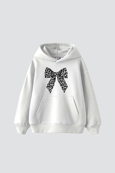 Sekizbiraltı Φιόγκος "V2" με λεοπάρ στάμπα - Unisex Oversize Λευκό Hoodie