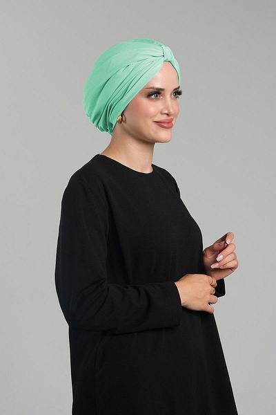 HÜRREM BONE Mint Green Practical Hijab Bonnet - Ready Plug-In, Sandy Pleated Loose 2121_13
