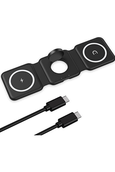 qasul 15W Katlanabilir Manyetik Şarj İstasyonu, Birden Fazla Kablosuz Hızlı Şarj Pedi Siyah