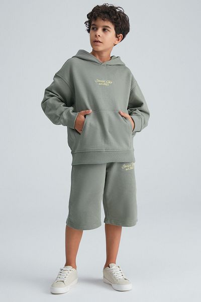 GRIMELANGE Zvonko Boys Green Hooded Cotton Suit - 100%m with Elastic Waist