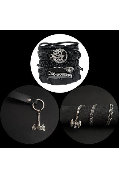 BSN Store Skandinav Aix Figure Leather Bracelet Keychain and Necklace Set of 3