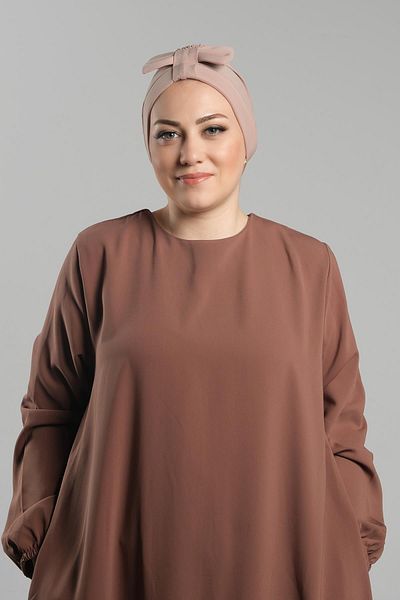 HÜRREM BONE Μπεζ διπλής όψης Πρακτικό έτοιμο κουμπωτό φιόγκο Bonnet Sandy - 3007B_12
