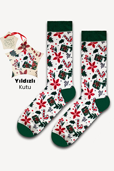 Neşeli Çoraplar Noel Süslemeli Yıldızlı Kutu Renkli Çorap