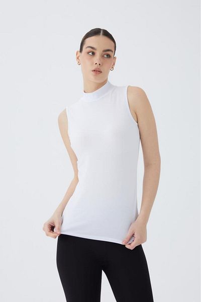 Almila Body de damă - Gât țesut, mânecă zero, bumbac și Lycra Model 2045