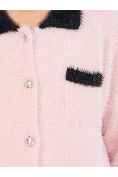 Styli Regular Fit Fuzzy Yarn Cardigan with Contrast Cuff