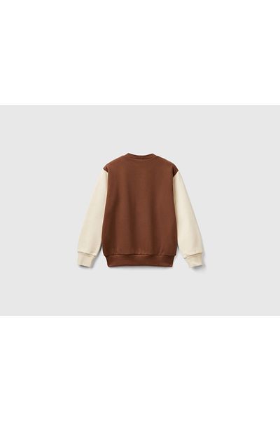 United Colors of Benetton Boy's Coral Mix Front Logo Printed Ribbed Sweatshirt