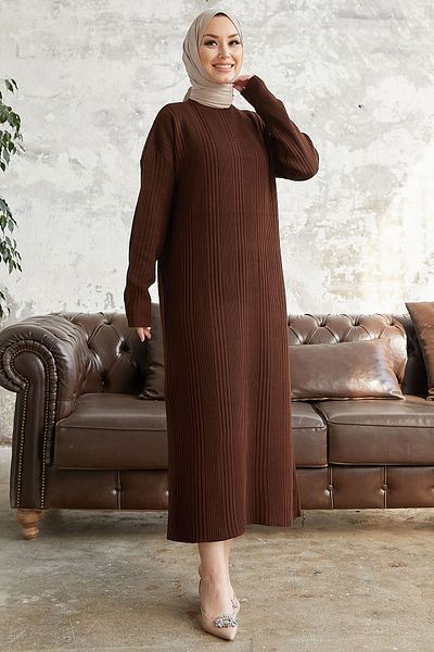 InStyle Μακρύ Πλεκτό Φόρεμα Arissa Turtleneck - Bitter Brown