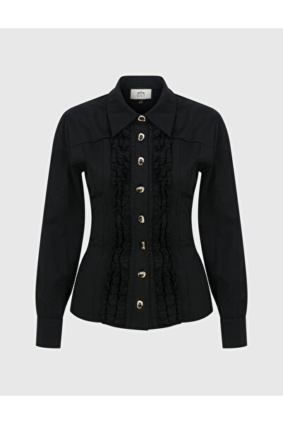 İLVİ Ruffle Women's Black Shirt