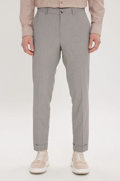 ALTINYILDIZ CLASSICS Мъжки кафяво-черни тесни панталони Slim Fit с шарени странични джобове с еластична талия
