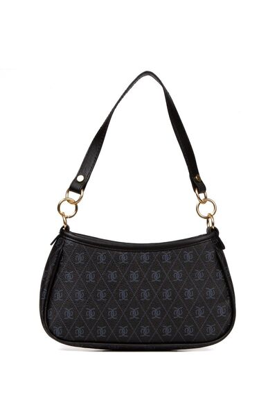 Newish Geantă de umăr încrucișată cu model din piele vegană neagră pentru femei