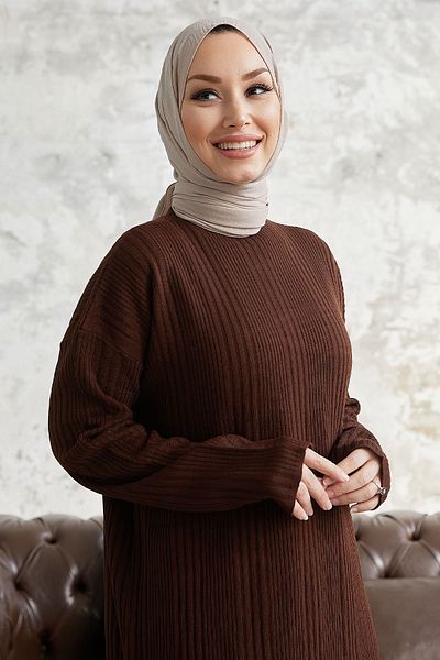 InStyle Μακρύ Πλεκτό Φόρεμα Arissa Turtleneck - Bitter Brown