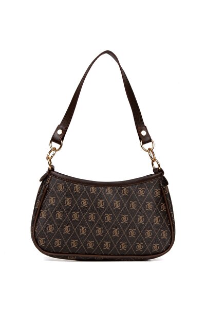 Newish Woman's Brown Vegan Leather Patterned Sleeve Cross Shoulder Bag