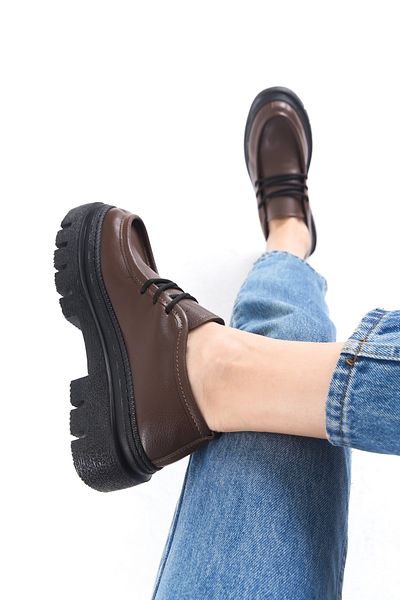 disruptor world Brown Vegan Skin Oxford Loafer - Lace-Up Women's Shoes