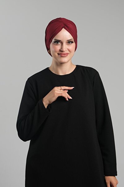 HÜRREM BONE Bonnet Hijab Roșu Claret - Practic gata, Snap-on, Sandy Gathered ...