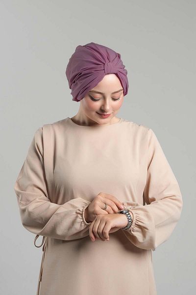 HÜRREM BONE Πρακτικό καπό Hijab Dusty Rose - Χαλαρό και άμμο πλισέ, κουμπωτό 2121_18
