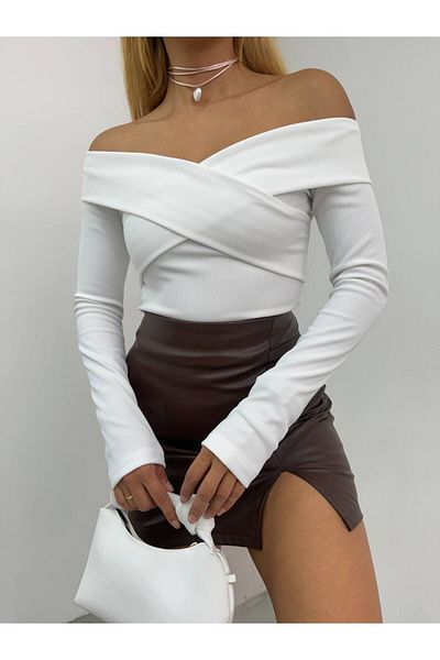 dshee woman Cross Strap Carmen Collar Blouse