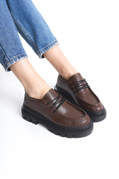 disruptor world Brown Vegan Skin Oxford Loafer - Lace-Up Women's Shoes