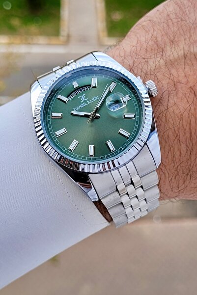 Daniel Klein Kadranı Yeşil Kordonu Gümüş Renk Fonksiyonlu Klipsli Erkek Kol S...