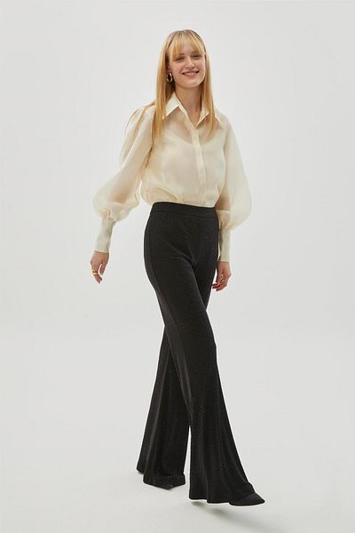 Exquise Sequin Printed Spanish Leg Slimfit Black Knitted Trousers