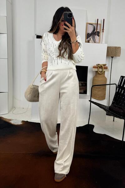 Sohotique By P Εκρού Δερμάτινο Φαρδύ Παντελόνι - Ελαστική Πίσω Μέση