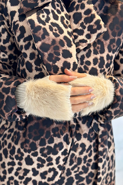 REMSA Beige Women &Apos; S Knitted Gloves - Plush Detail, Cutout Eld-30