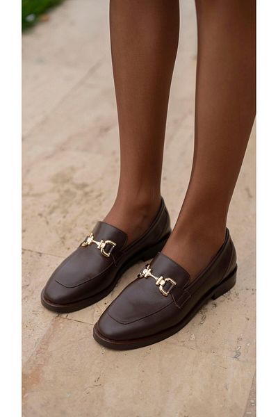 ECENİN BUTİĞİ Kerry Brown Genuine Leather Women's Loafer Shoes