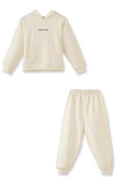 Maya And Luca Cream Heidi Printed Girl's Hooded Tracksuit Set - Rope Rope