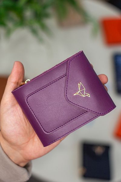 Garbalia Portofel de damă din piele vegană Peru cu compartiment pentru monede cu fermoar și o mulțime de suporturi pentru carduri violet (prune)
