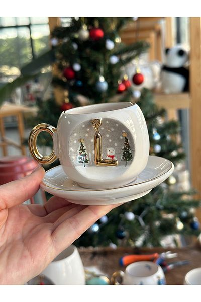 BSK Ceramics Handmade Letter Ceramic Coffee Cup Christmas Snowman Pine Tree Mug L