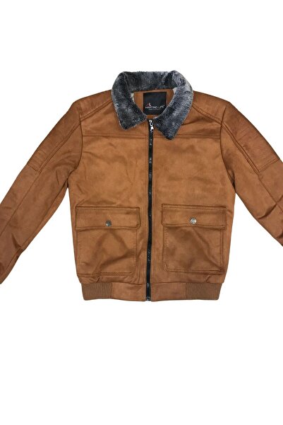 BLUES MODA Kürklü Yaka Trend Dışı Süet İçi Peluş Mont Ceket